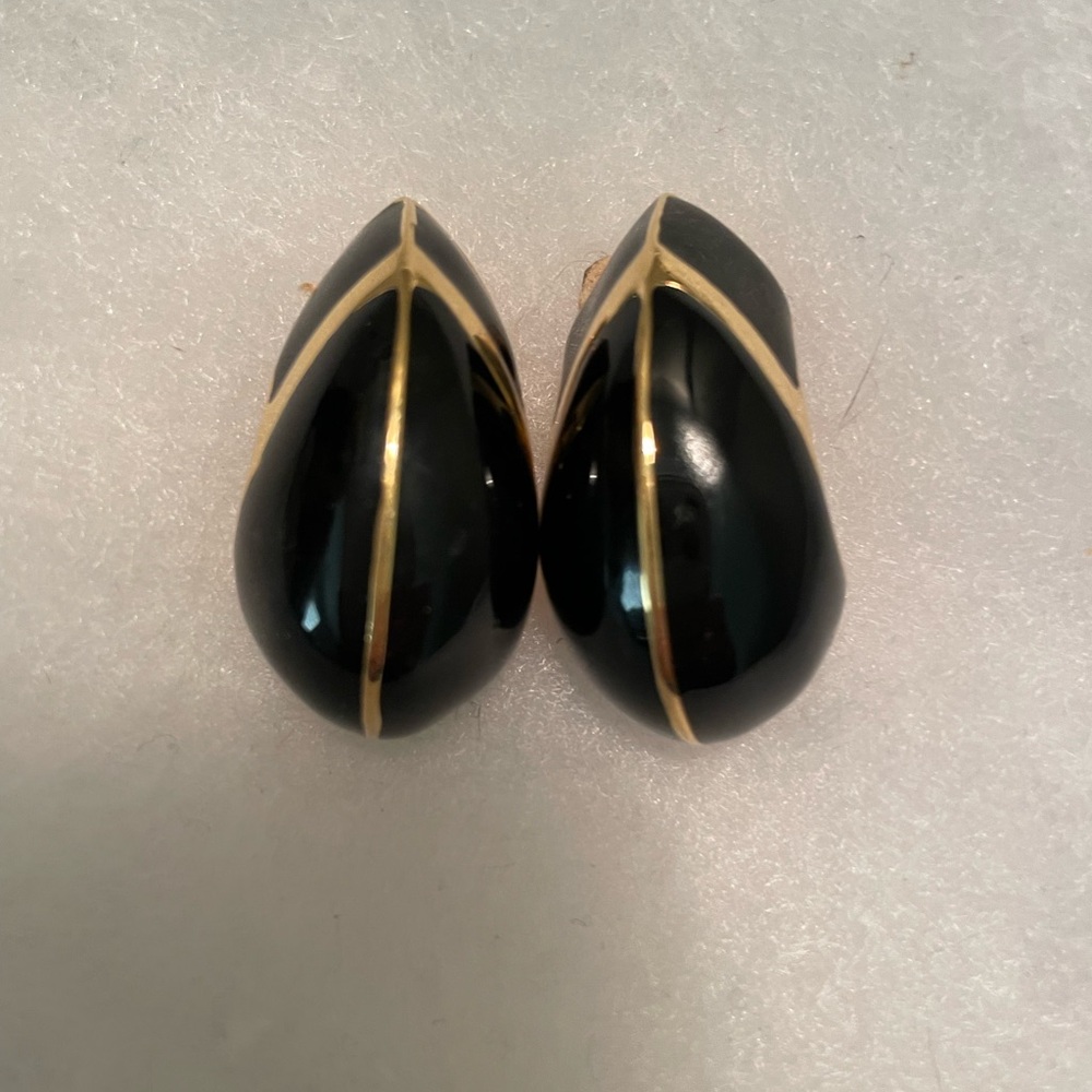 St. John vintage Black and Gold Clip-On Earrings